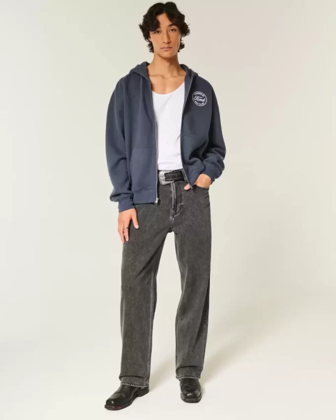 Czarne, sprane, luźne jeansy z logo