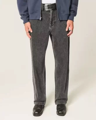 Czarne, sprane, luźne jeansy z logo