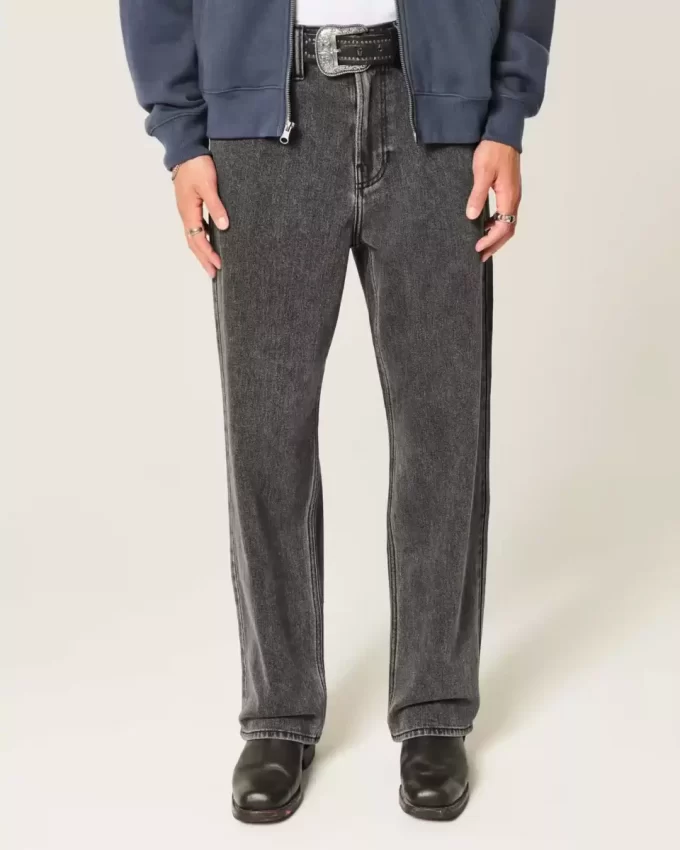 Czarne, sprane, luźne jeansy z logo