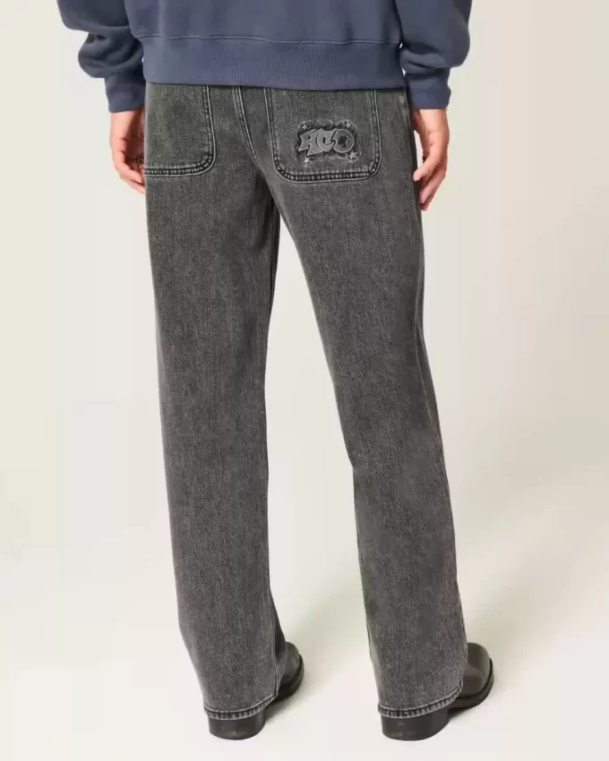 Czarne, sprane, luźne jeansy z logo