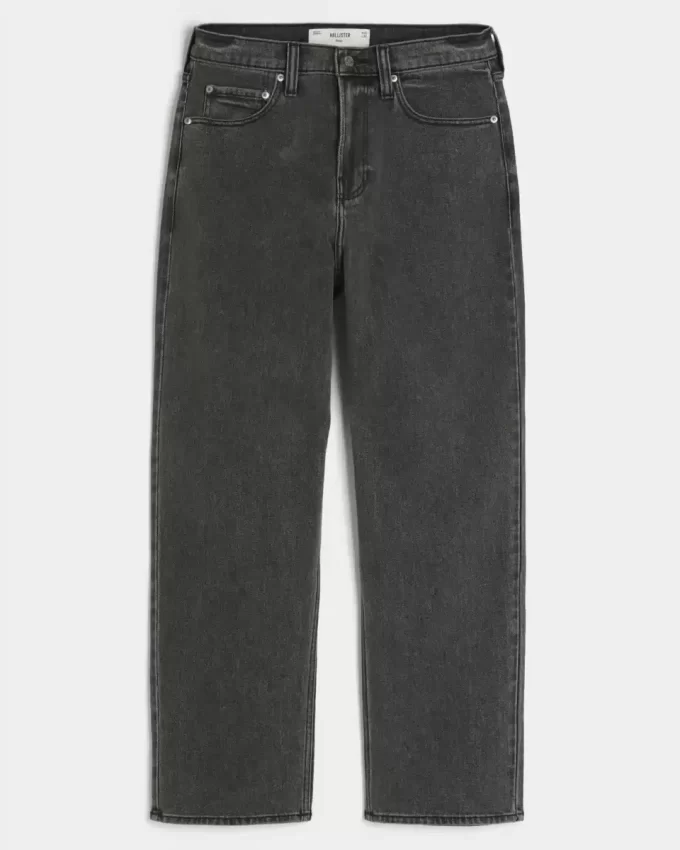 Czarne, sprane, luźne jeansy z logo