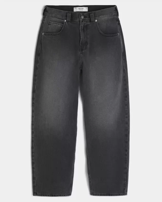 Czarne, sprane, z logo, spodnie typu skater baggy Czarne, sprane, z logo, spodnie typu skater baggy