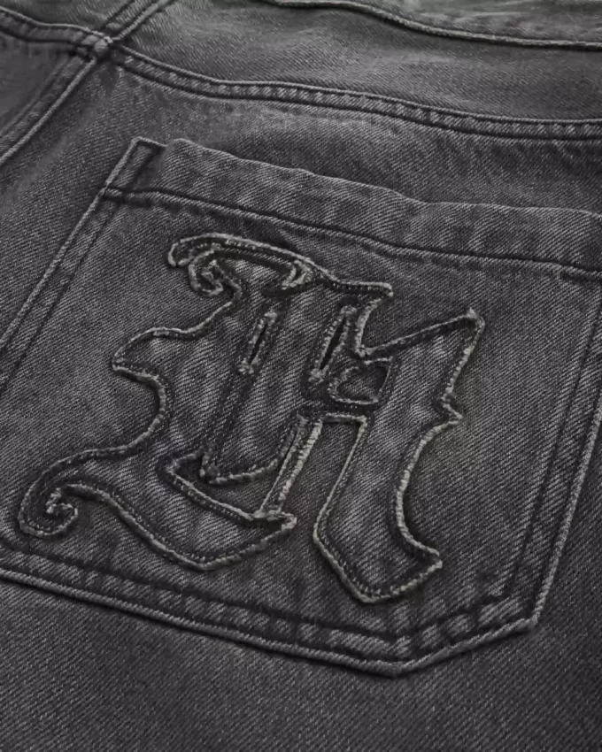 Czarne, sprane, z logo, spodnie typu skater baggy Czarne, sprane, z logo, spodnie typu skater baggy