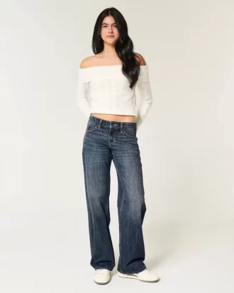 Dżinsy Baggy z niskim stanem i ciemnym spraniem