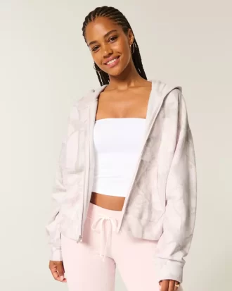 Duża bluza z kapturem i zamkiem błyskawicznym w kolorze różowego kamuflażu