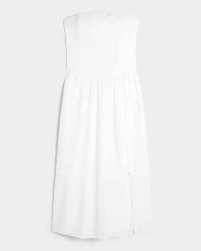 Długa sukienka bez ramiączek z haftem