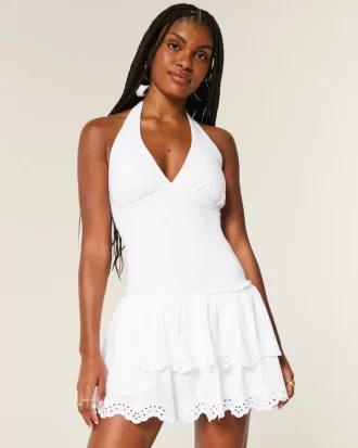 Dwuwarstwowa sukienka szortowa z marszczeniami i halterem