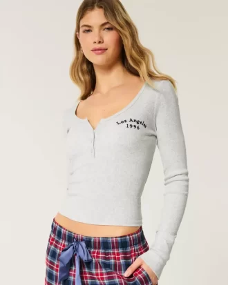 Żebrowana koszulka z grafiką Los Angeles Henley