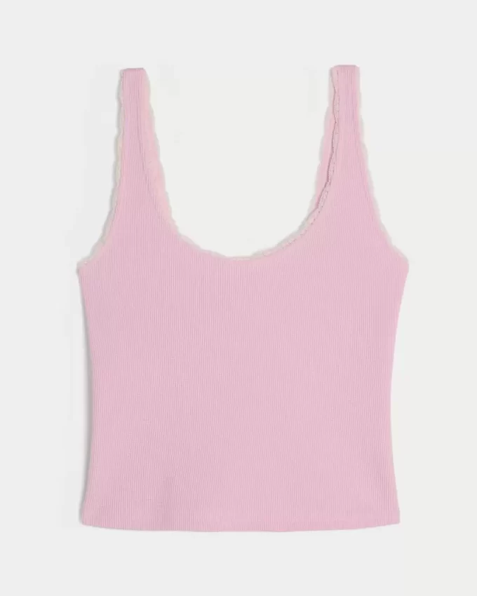 Gilly Hicks Cozy Waffle Lace Trim Tank