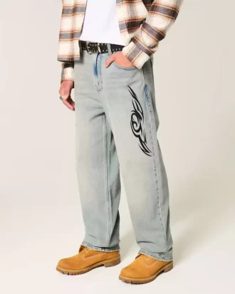 Jeansy Baggy Light Wash Graphic