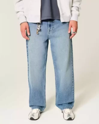 Jeansy baggy z grafiką Eagle w średnim odcieniu