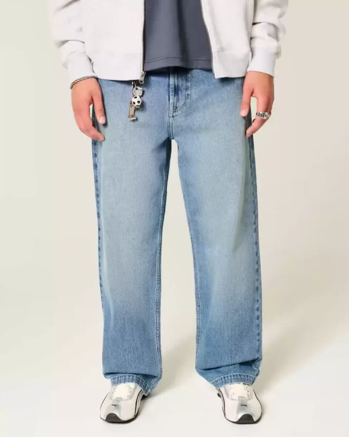 Jeansy baggy z grafiką Eagle w średnim odcieniu