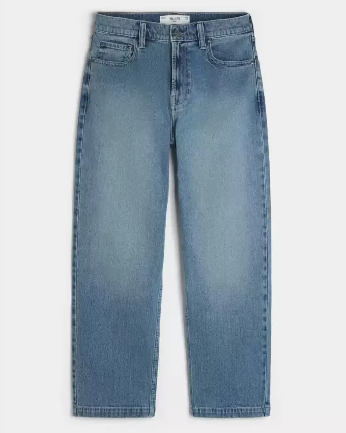 Jeansy baggy z grafiką Eagle w średnim odcieniu