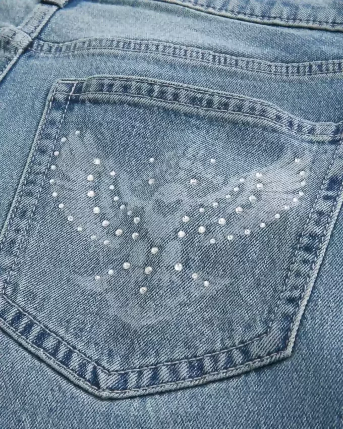 Jeansy baggy z grafiką Eagle w średnim odcieniu