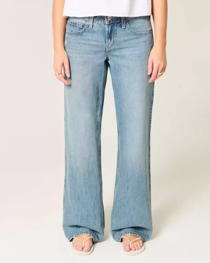 Jeansy Baggy z niskim stanem i średnim spraniem w motyle