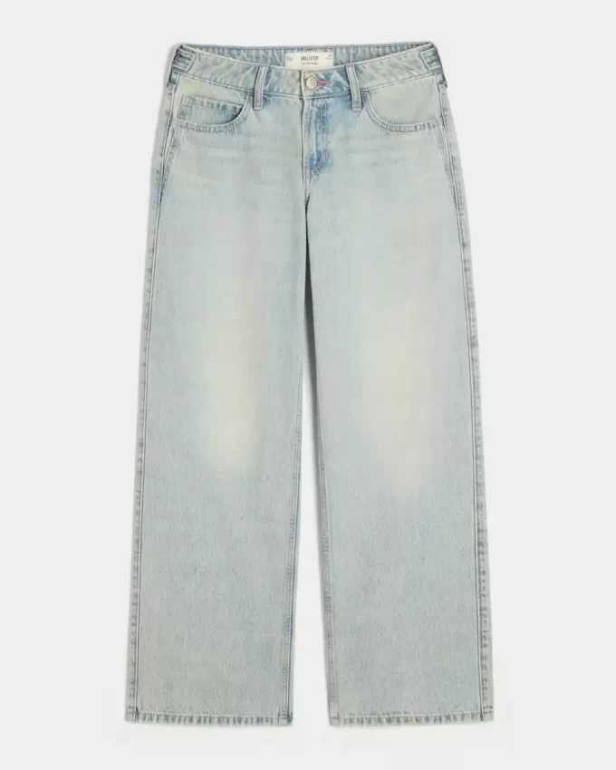 Jeansy Baggy z niskim stanem i regulowaną talią, w kolorze jasnego sprania Jeansy Baggy z niskim stanem i regulowaną talią, w kolorze jasnego sprania