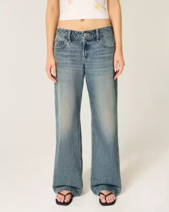 Jeansy Baggy z niskim stanem i regulowanym stanem, w średnim odcieniu sprania