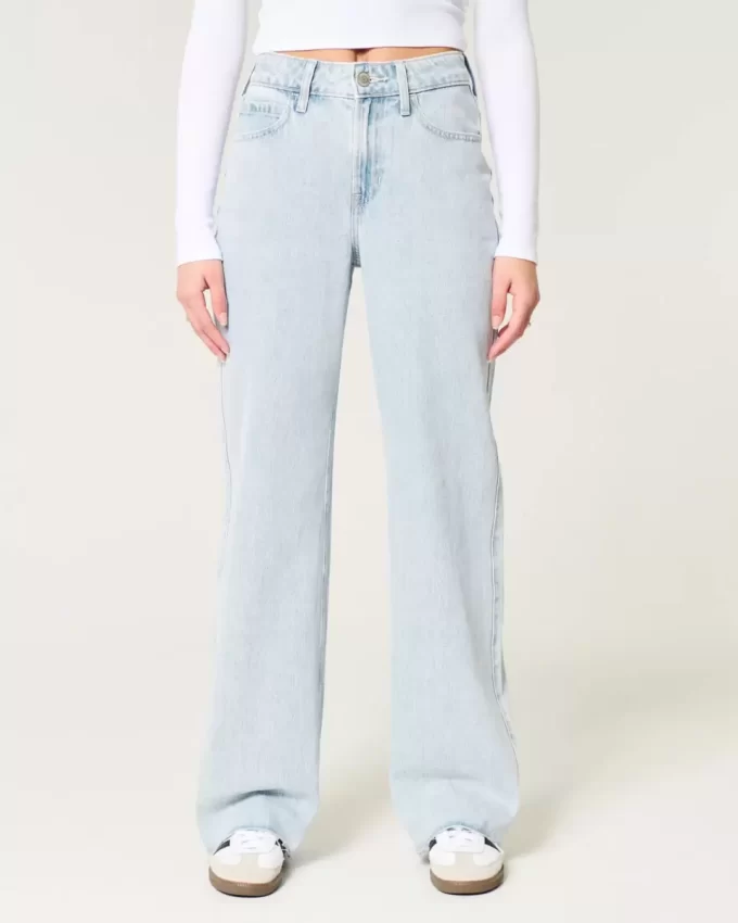 Jeansy Baggy z wysokim stanem i lekkim spraniem