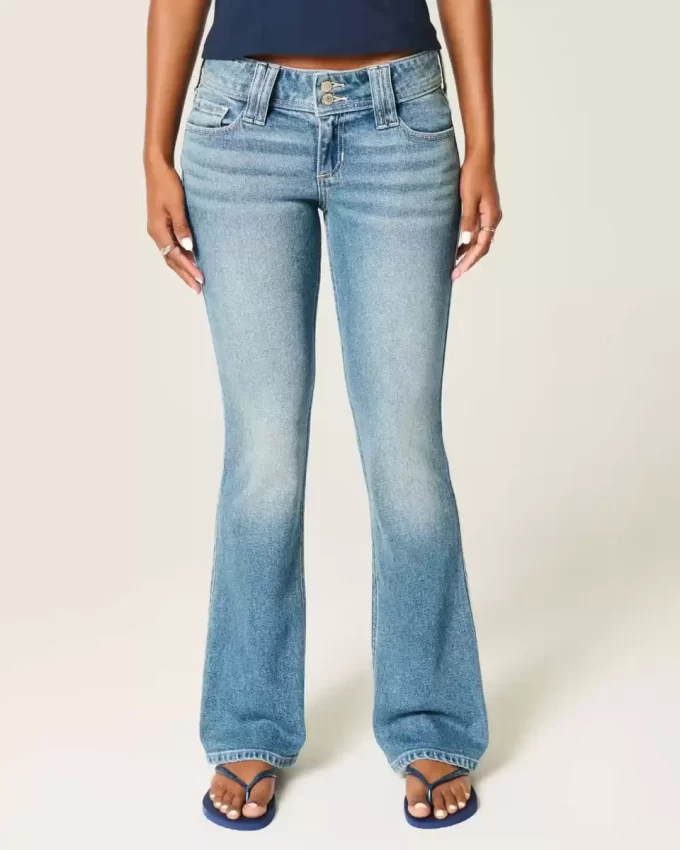 Jeansy Bootcut z niskim stanem i średnim spraniem, haftowane kwiaty