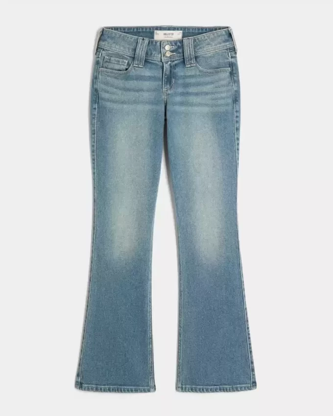 Jeansy Bootcut z niskim stanem i średnim spraniem, haftowane kwiaty