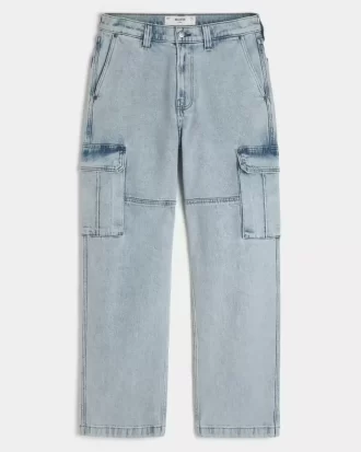 Jeansy cargo typu baggy light wash