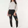 Jeansy Curvy High-Rise Ripped Black Super Skinny