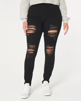 Jeansy Curvy High-Rise Ripped Black Super Skinny