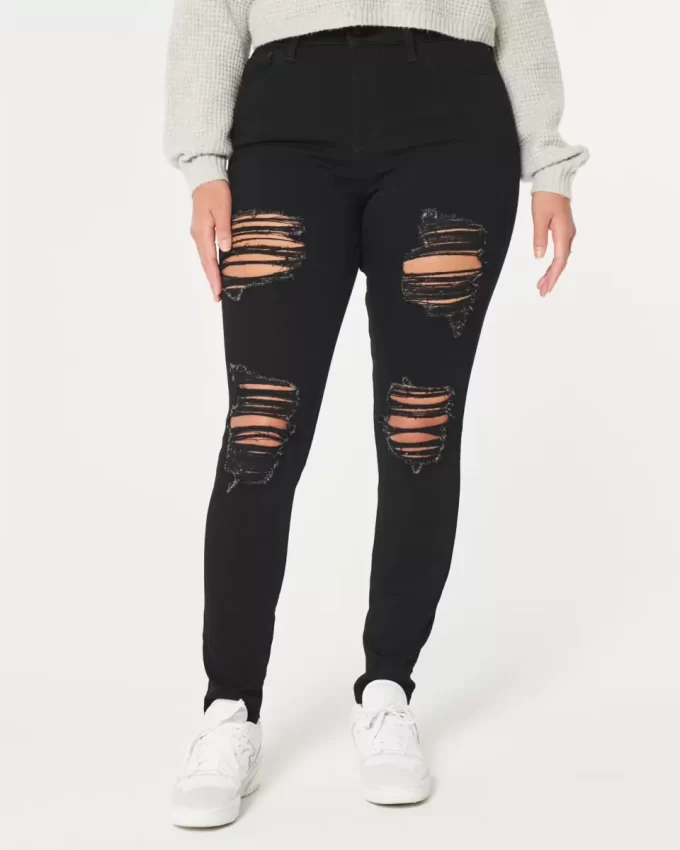 Jeansy Curvy High-Rise Ripped Black Super Skinny