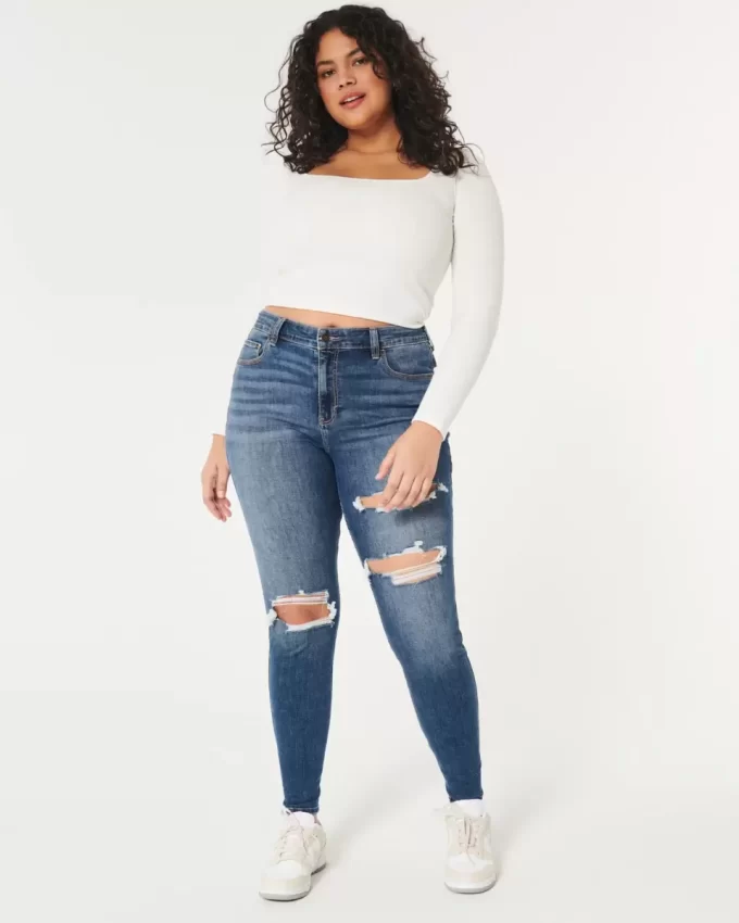 Jeansy Curvy High-Rise Ripped Dark Wash Super Skinny Jeansy Curvy High-Rise Ripped Dark Wash Super Skinny