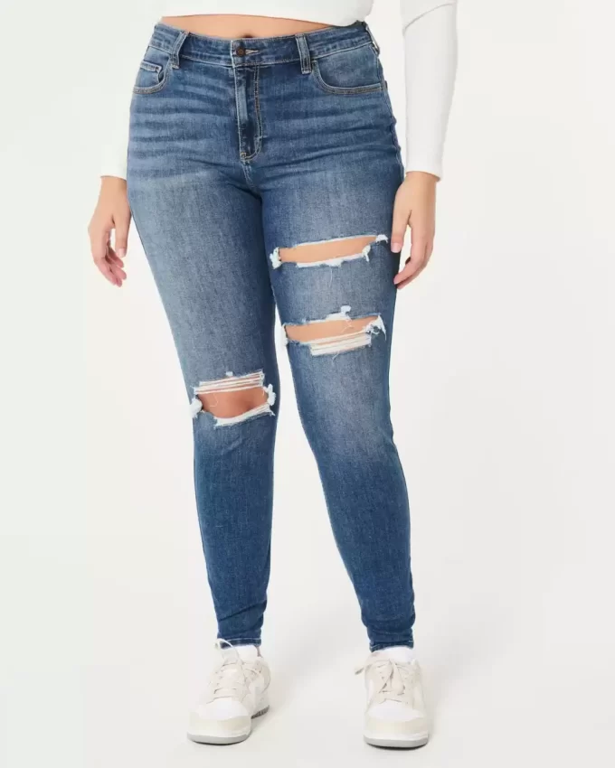 Jeansy Curvy High-Rise Ripped Dark Wash Super Skinny Jeansy Curvy High-Rise Ripped Dark Wash Super Skinny