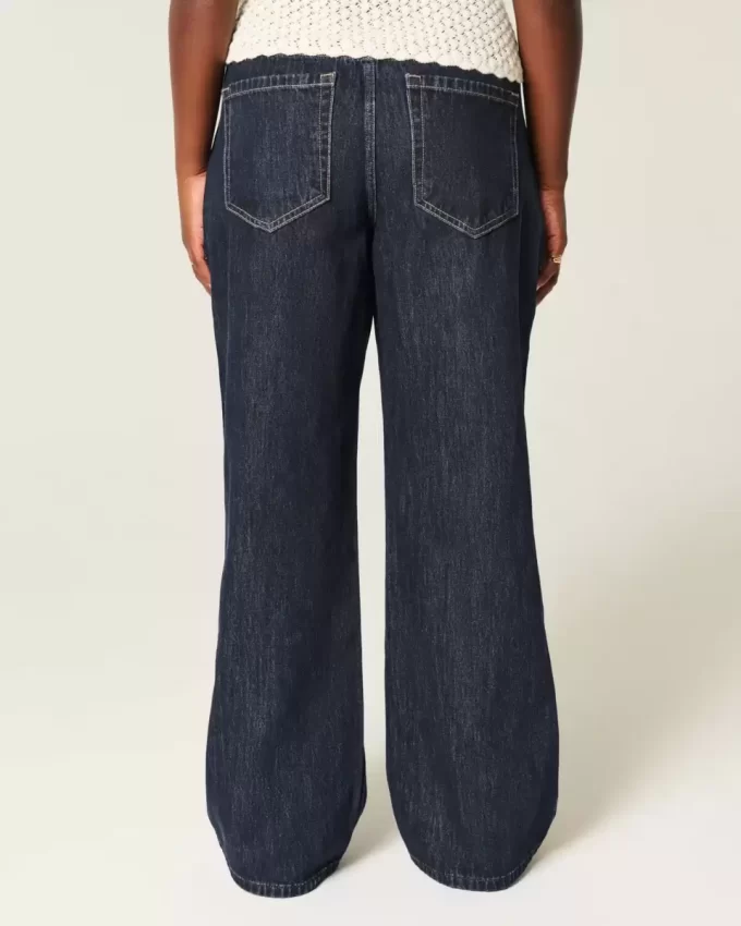 Jeansy Curvy Low-Rise Dark Wash z odkrytą talią i szerokimi nogawkami