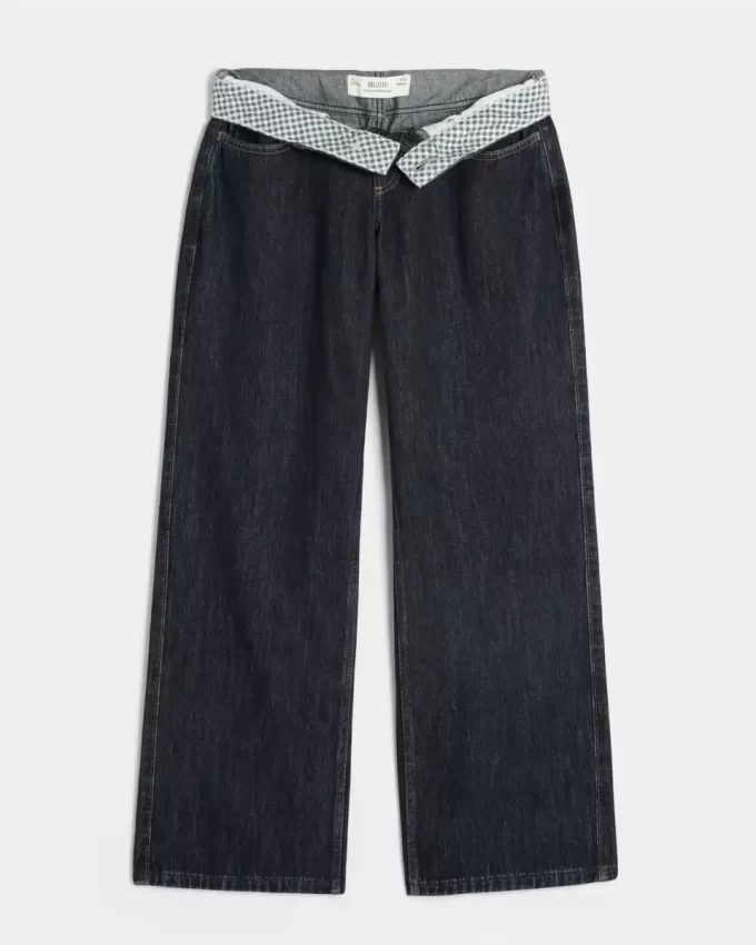 Jeansy Curvy Low-Rise Dark Wash z odkrytą talią i szerokimi nogawkami