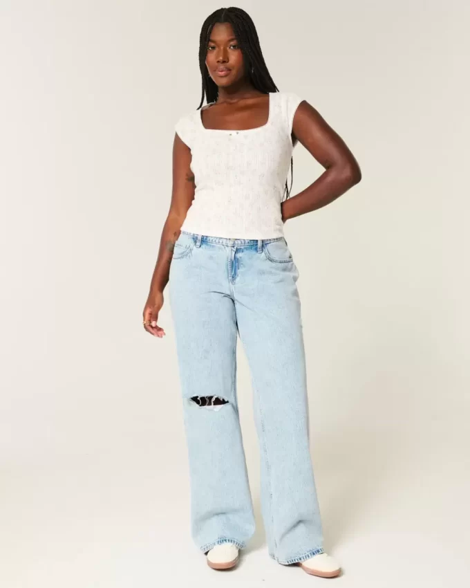 Jeansy Curvy Low-Rise Ripped Light Wash Baggy Jeansy Curvy Low-Rise Ripped Light Wash Baggy