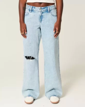 Jeansy Curvy Low-Rise Ripped Light Wash Baggy