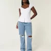 Jeansy Curvy Low-Rise Ripped Medium Wash Loose Straight