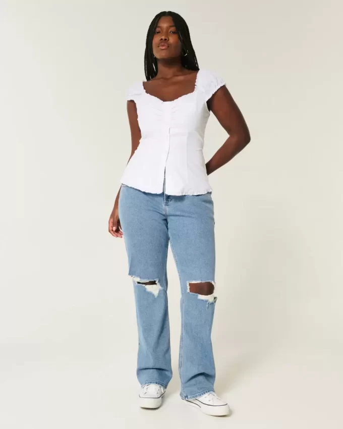 Jeansy Curvy Low-Rise Ripped Medium Wash Loose Straight