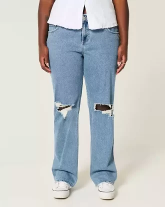 Jeansy Curvy Low-Rise Ripped Medium Wash Loose Straight