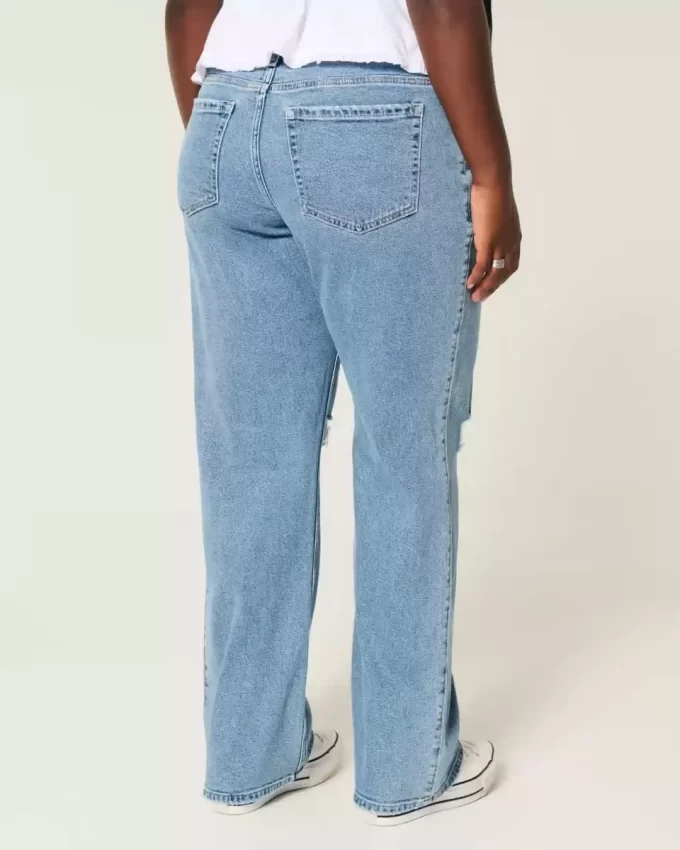 Jeansy Curvy Low-Rise Ripped Medium Wash Loose Straight