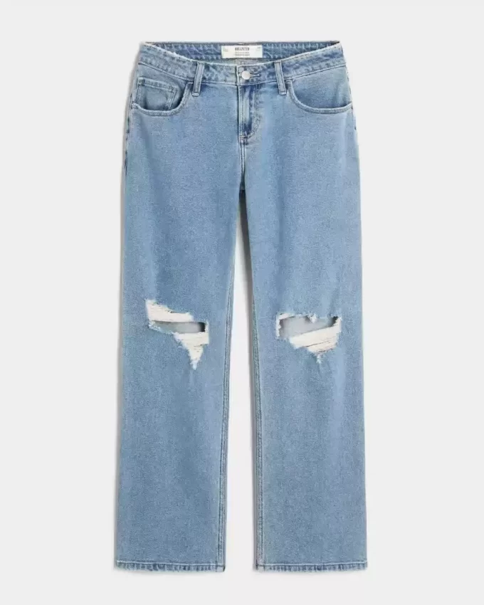 Jeansy Curvy Low-Rise Ripped Medium Wash Loose Straight