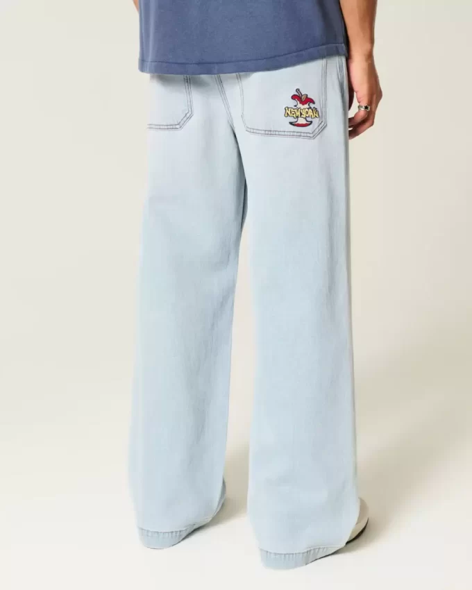 Jeansy Light Wash New York Graphic Super Baggy Jeansy Light Wash New York Graphic Super Baggy