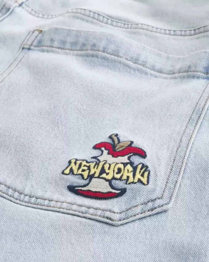 Jeansy Light Wash New York Graphic Super Baggy Jeansy Light Wash New York Graphic Super Baggy