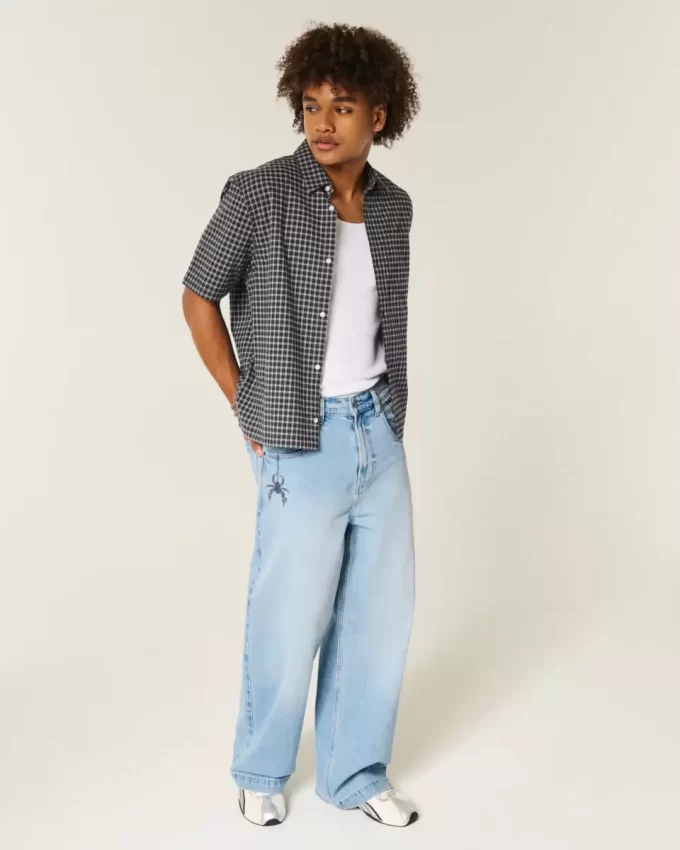 Jeansy Light Wash Spider Graphic Super Baggy Jeansy Light Wash Spider Graphic Super Baggy