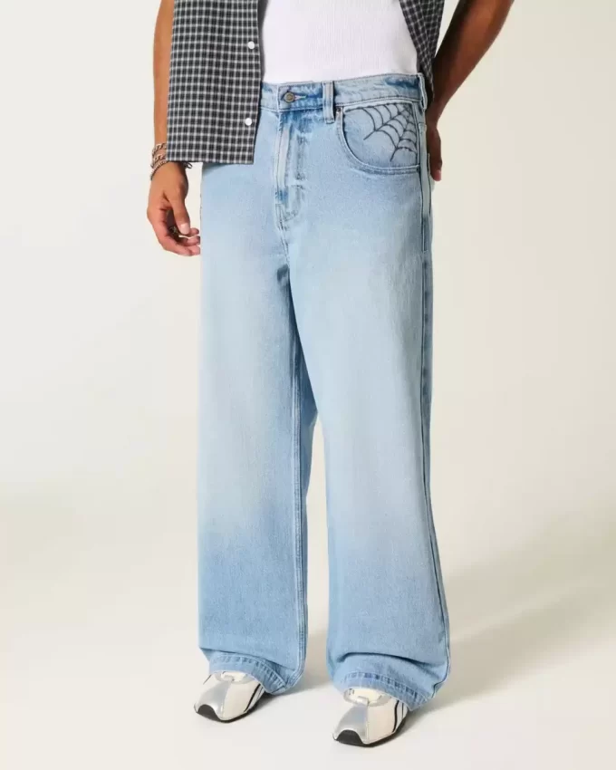 Jeansy Light Wash Spider Graphic Super Baggy Jeansy Light Wash Spider Graphic Super Baggy