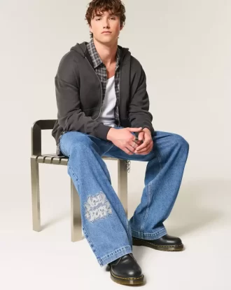 Jeansy NYC Graphic Super Baggy o średnim stopniu sprania