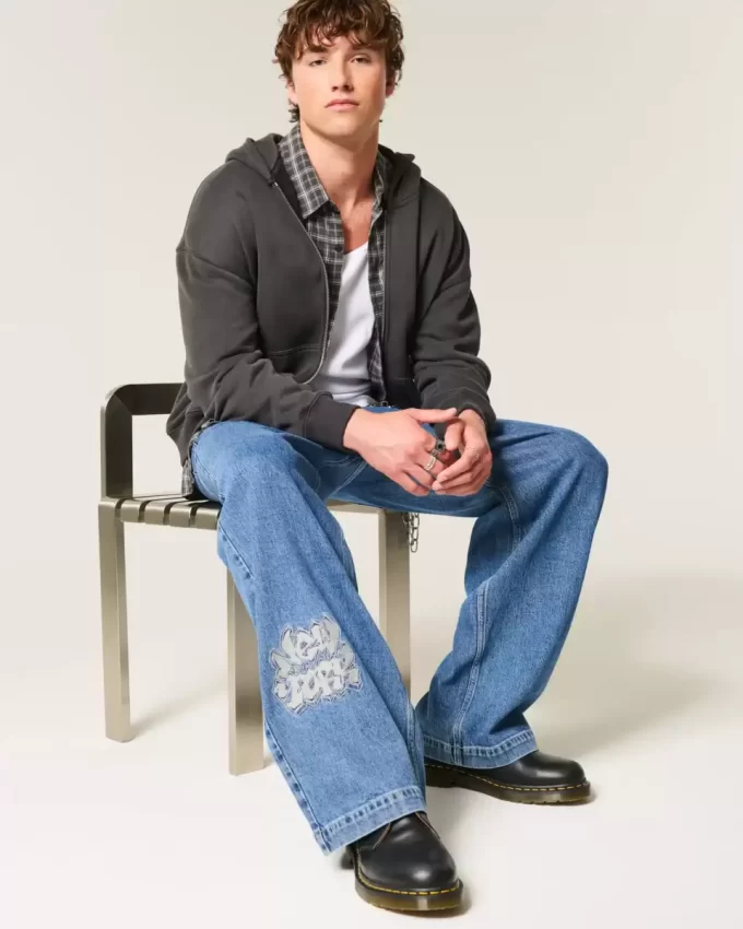 Jeansy NYC Graphic Super Baggy o średnim stopniu sprania Jeansy NYC Graphic Super Baggy o średnim stopniu sprania