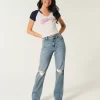 Jeansy Ripped Medium Wash High-Rise Straight