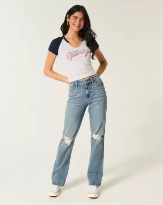Jeansy Ripped Medium Wash High-Rise Straight