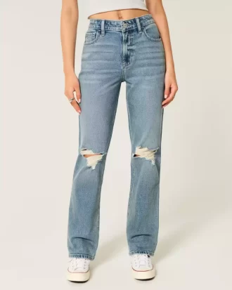 Jeansy Ripped Medium Wash High-Rise Straight