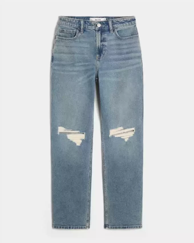 Jeansy Ripped Medium Wash High-Rise Straight