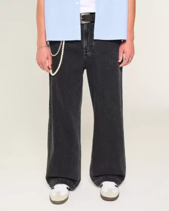 Jeansy Super Baggy z grafiką „Sprane czarne gwiazdy”